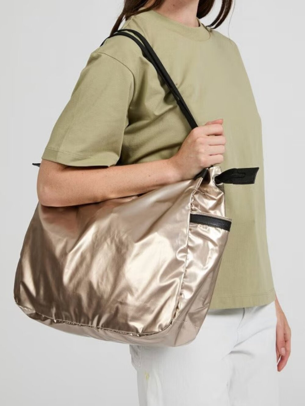 Jack Gomme Levant Tote Bag Champagne Metallic Shoulder Bag Travel Lightweight - Picture 4 of 12